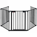 115 Inch Length 5 Panel Adjustable Wide Fireplace Fence-Black-0