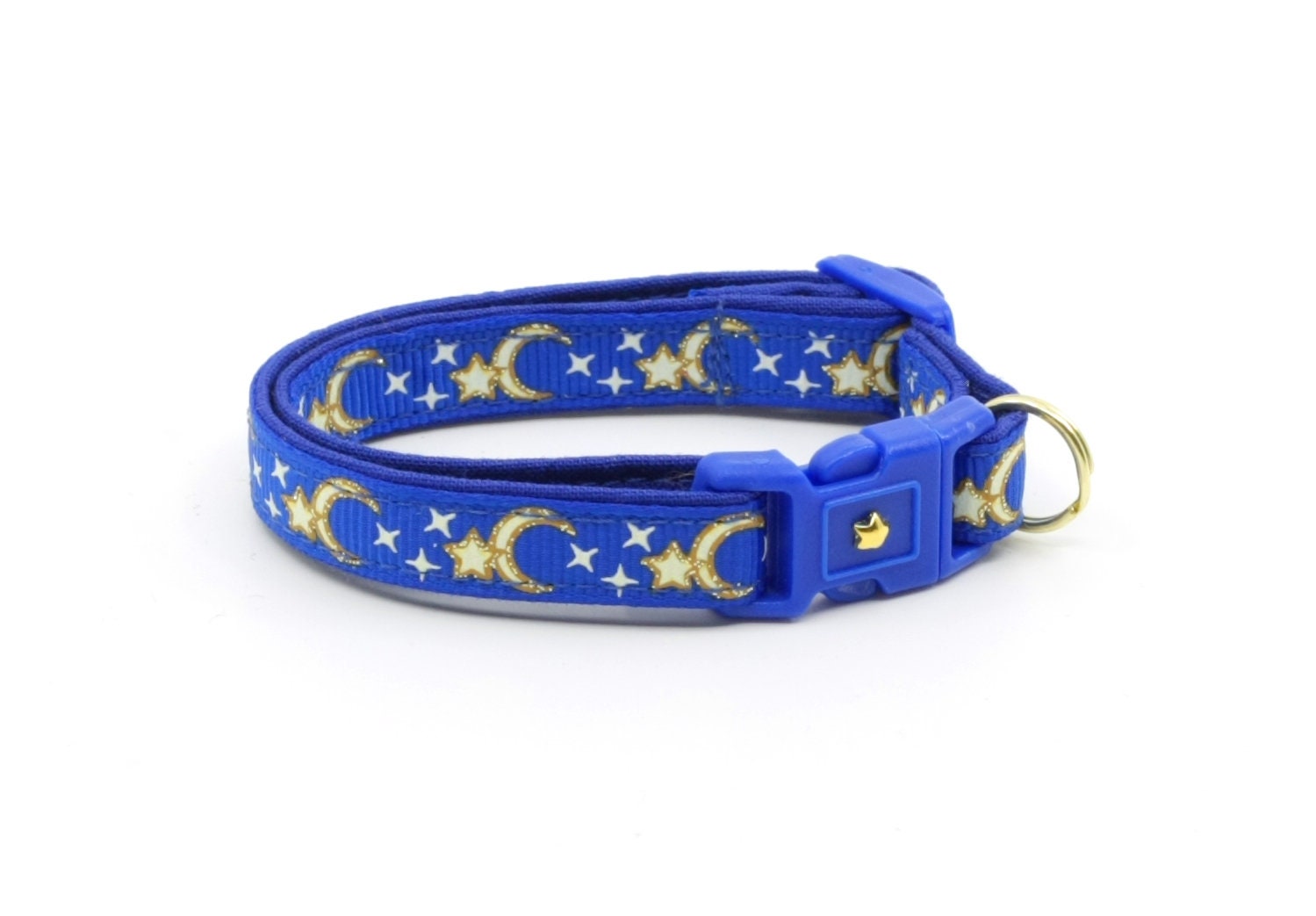 Gold Moons and Stars on Royal Blue Cat Collar